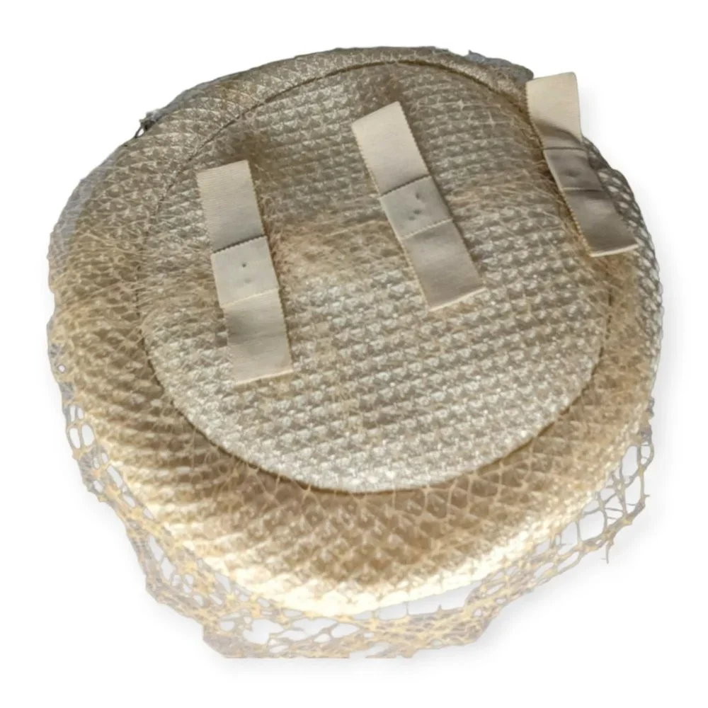 Vintage Ivory Pill Box Hat with Net Veil - Picture 7 of 12